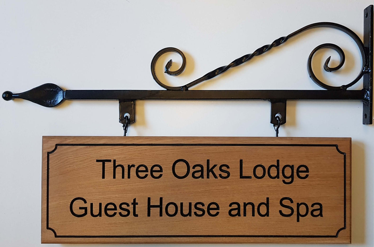 Oak and Wrought Iron Hanging Sign